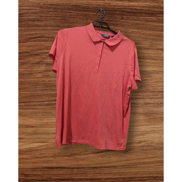 Lands End Womens Coral Polo Shirt 2X Plus Size Short Sleeve Button Front Cotton - Picture 1 of 9
